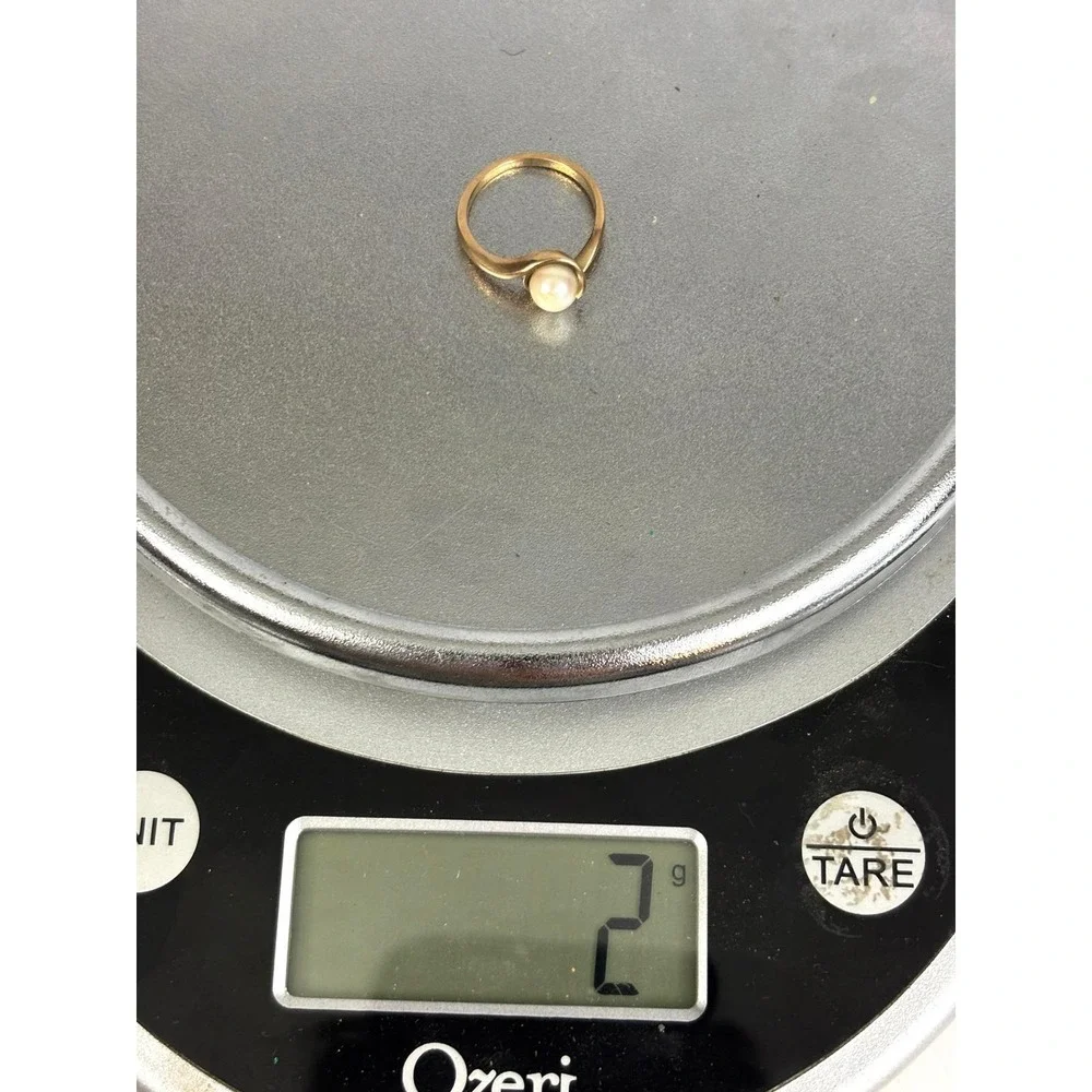 Vintage 10K Gold Pearl Ring Minimalist Modernist‎ Bypass Size 6